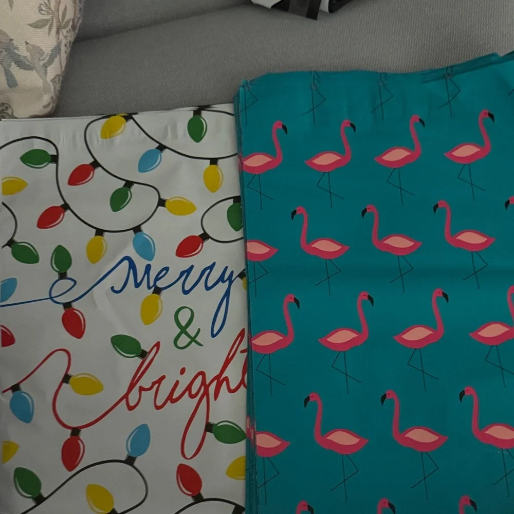 Flamingo Teal Poly mailers & Merry & Bright 10x13 25 of each